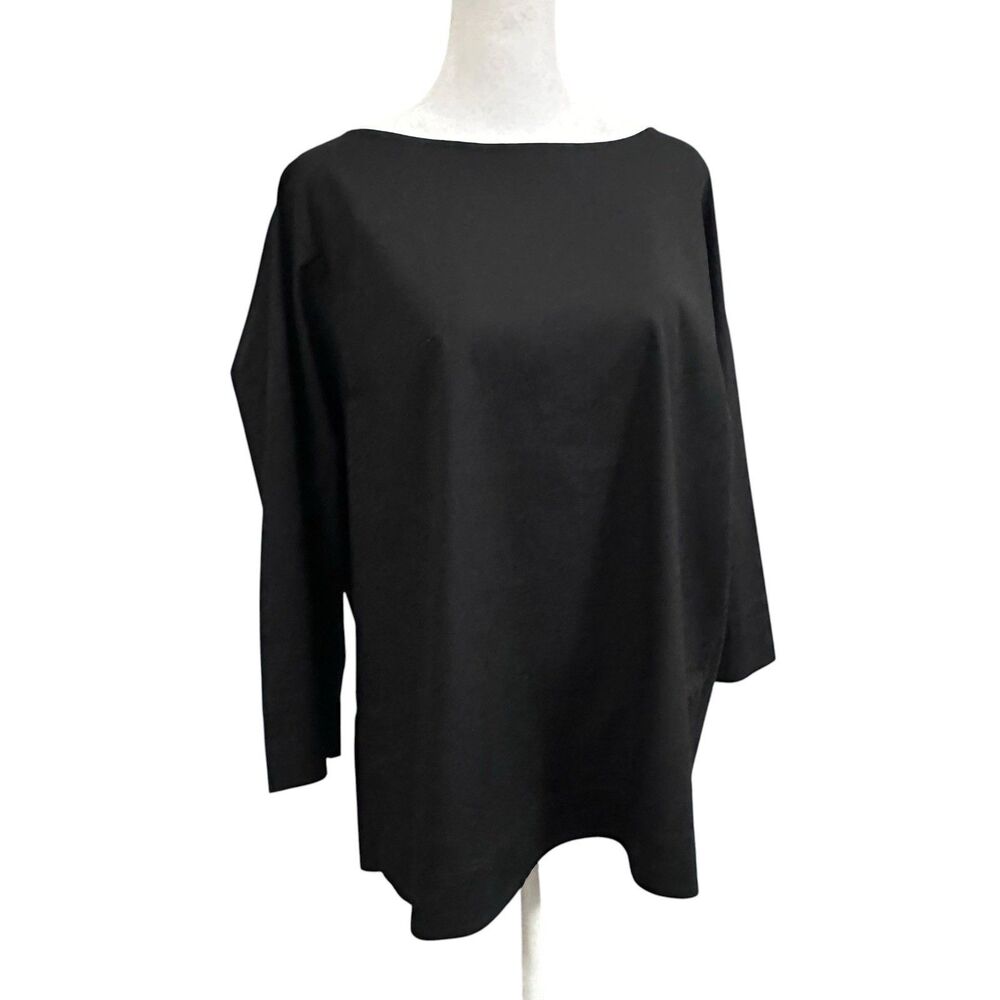 Lafayette 148 New York Black 3/4 Sleeve Bateau Neck Top Blouse Knit Women’s L